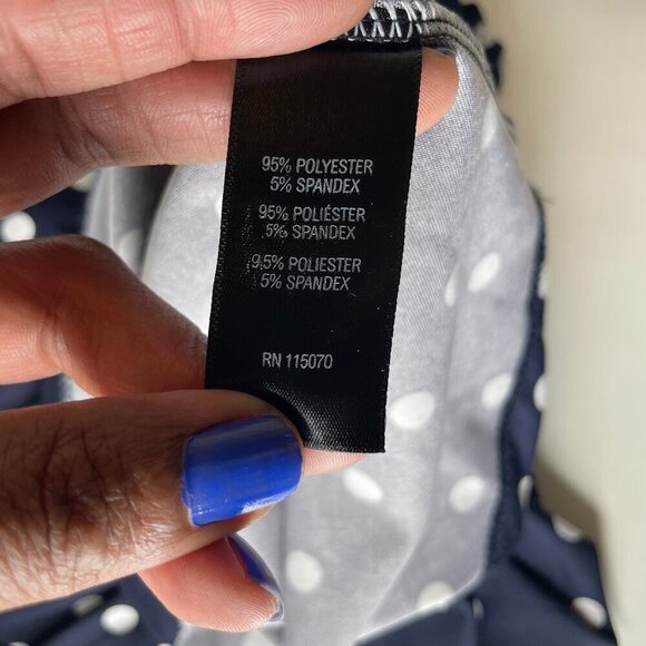 Nina Leonard Blue White Polka Dot High-Low Trapeze 3/4 Sleeve Dress w/pockets L - Picture 10 of 10